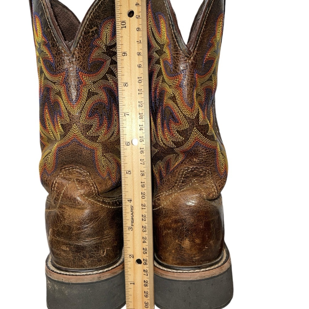 Justin Men's Boots Size 6.5D Brown Fire Square Toe Block Heel Mid Calf WK4681 - Picture 13 of 14